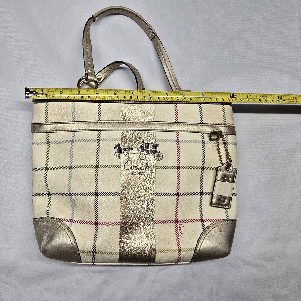 Coach Heritage Plaid Bag Tote Purse brown Stripe 13032 *read* - Picture 9 of 11